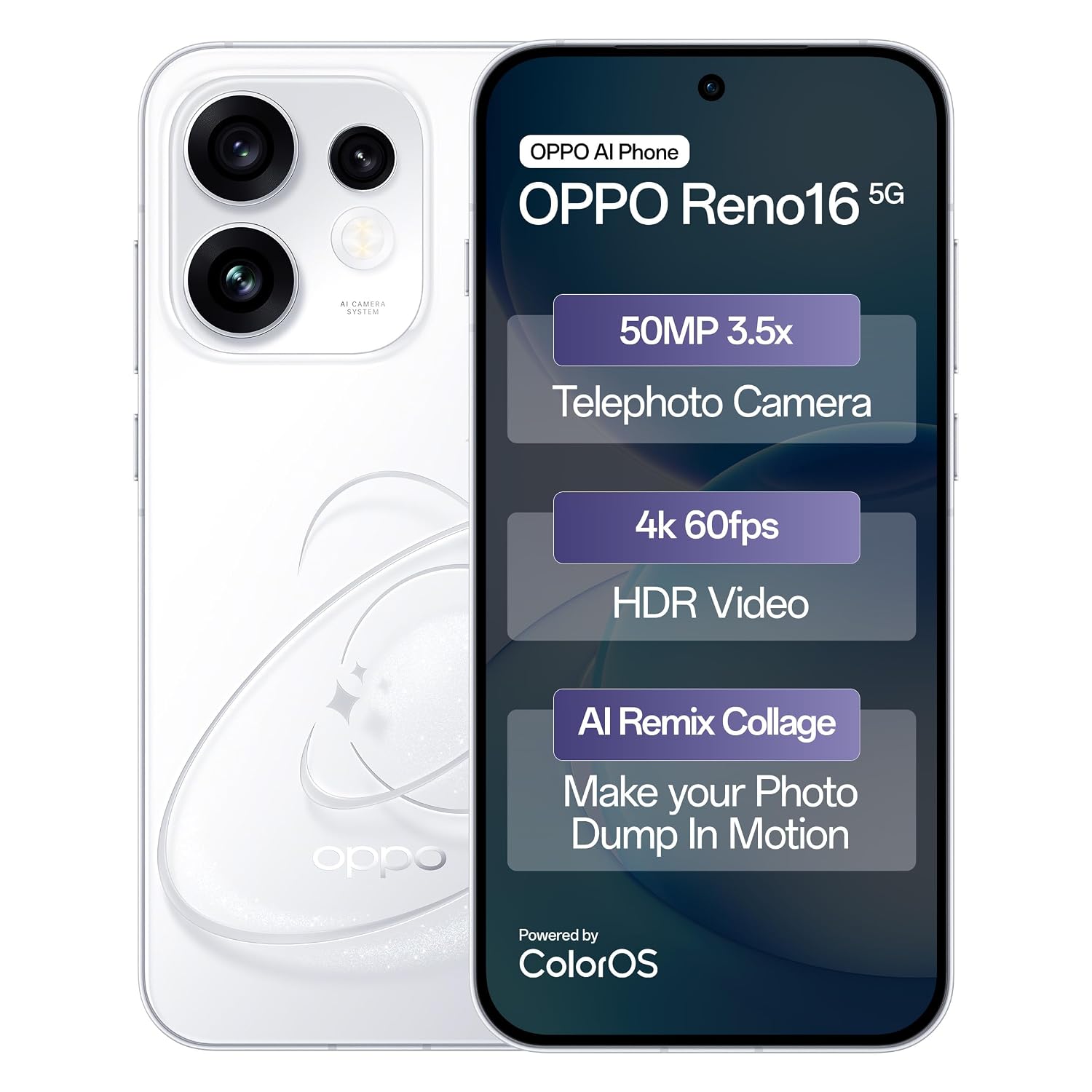 OPPO Reno16 5G (12GB+256GB, Starry White)